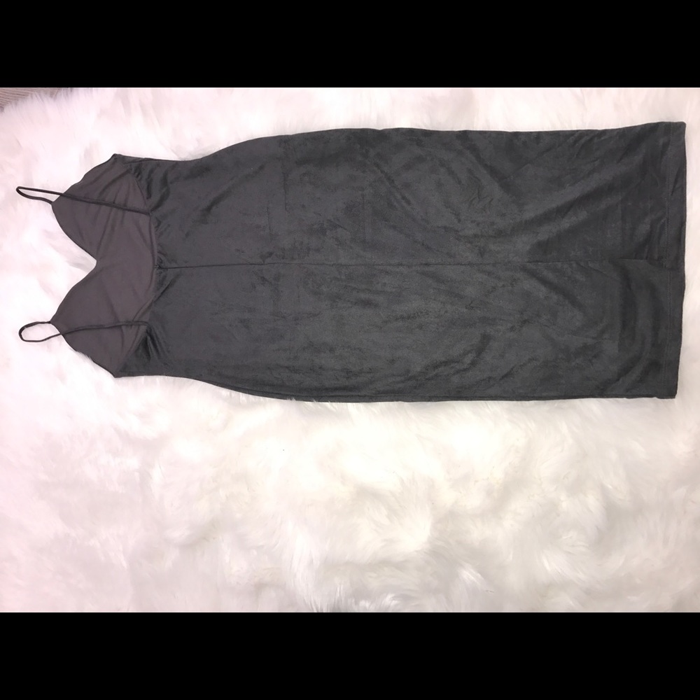 Suede bodycon spaghetti strap dress. - Picture 6 of 7